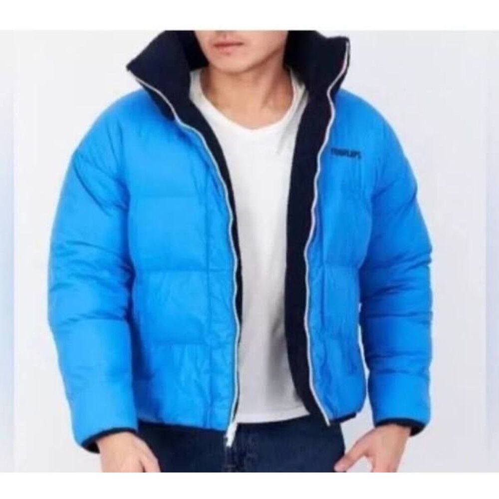 NWT Fourlaps Reversible Polar Quilted Sherpa Jacket in Navy / Cornflower size S